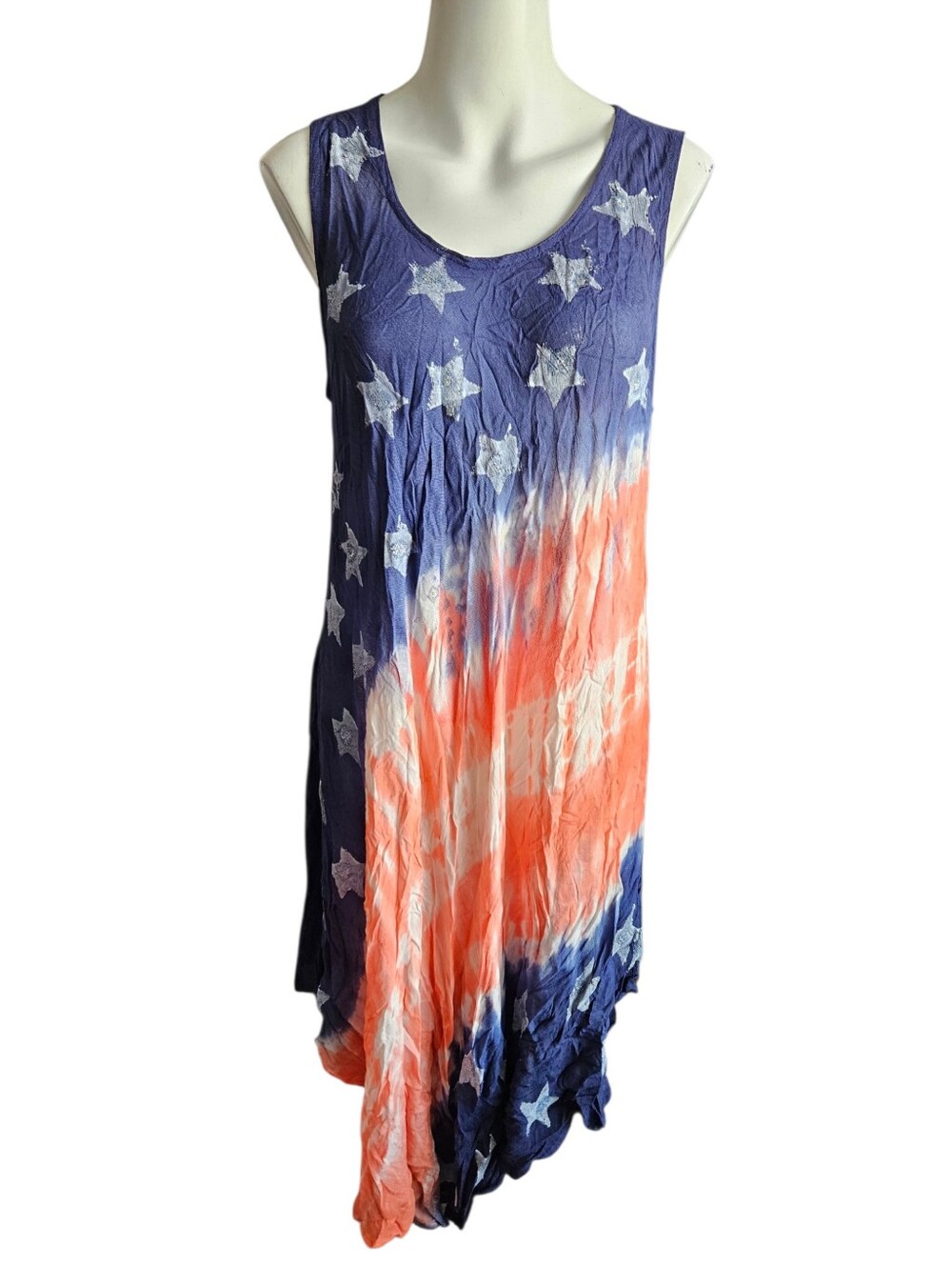 Lille Patriotic American Flag Stars & Stripes Crinkle Swing Dress OS July 4th